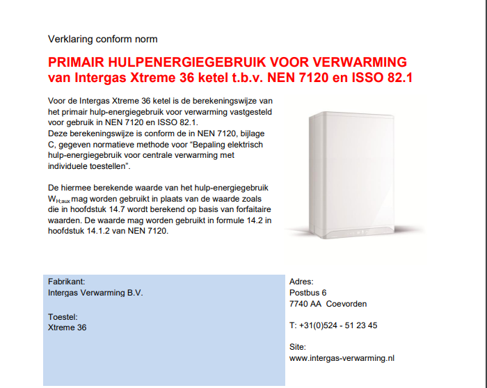 Intergas Xtreme 36 CW5 verklaringsnorm blad | CVketel.nl